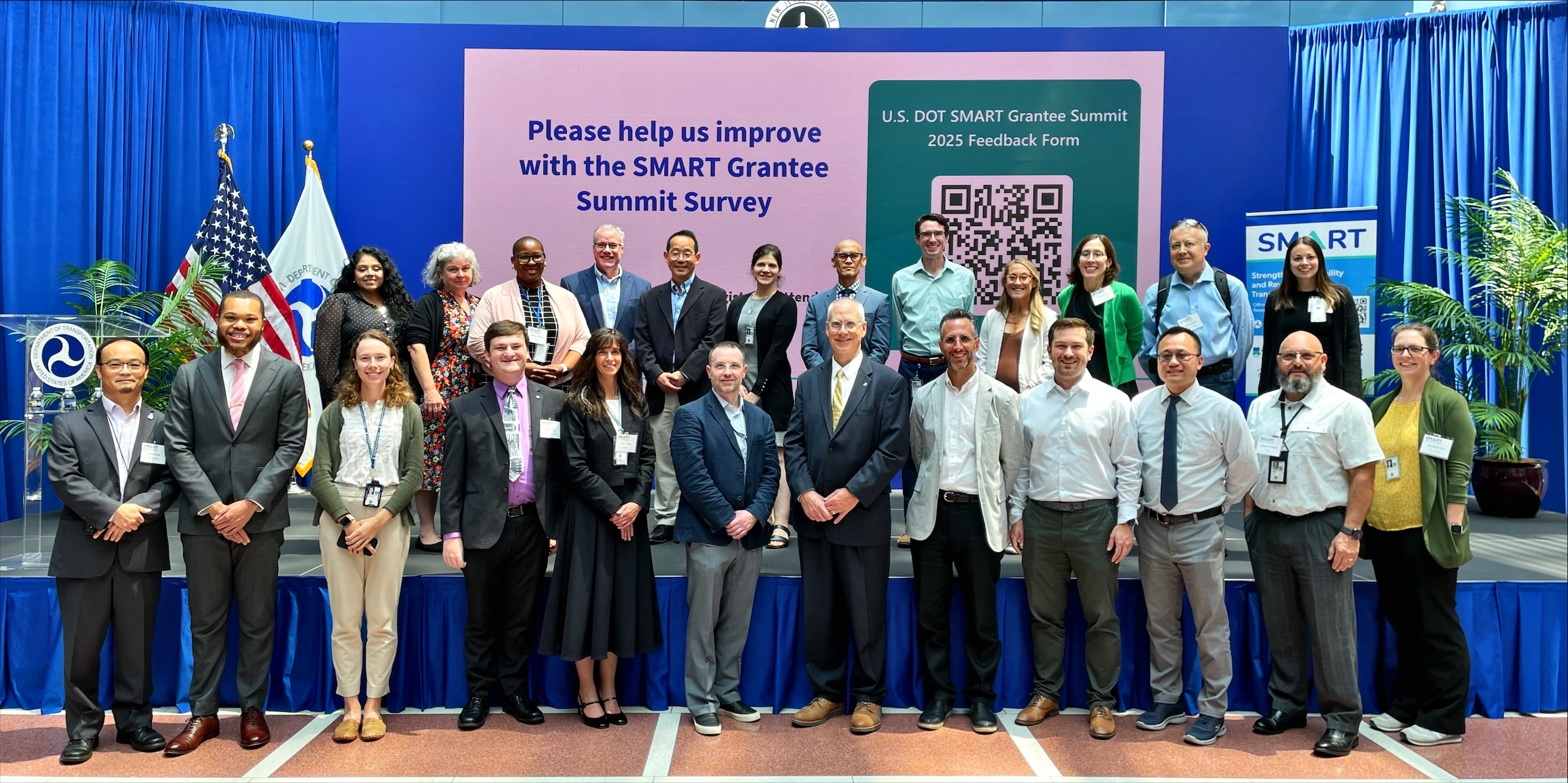 U.S. DOT staff supporting the SMART grants program pictured together at the third summit held at U.S. DOT HQ in Washington, D.C.