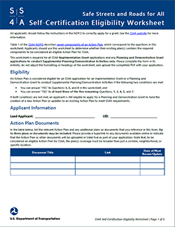 Cover of the SS4A Self-certification Eligibility Worksheet.