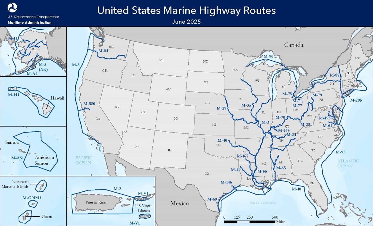 United States Marine Highway Routes June 2025 Map of U.S. marine highways