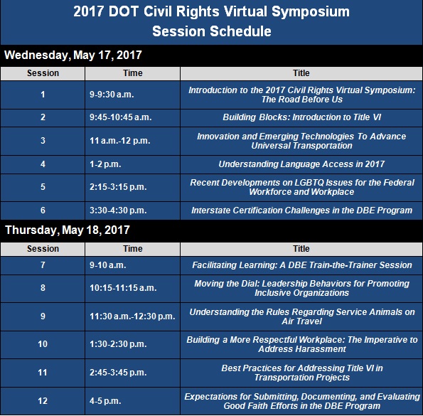 2017 DOT civil rights virtual symposium session schedule