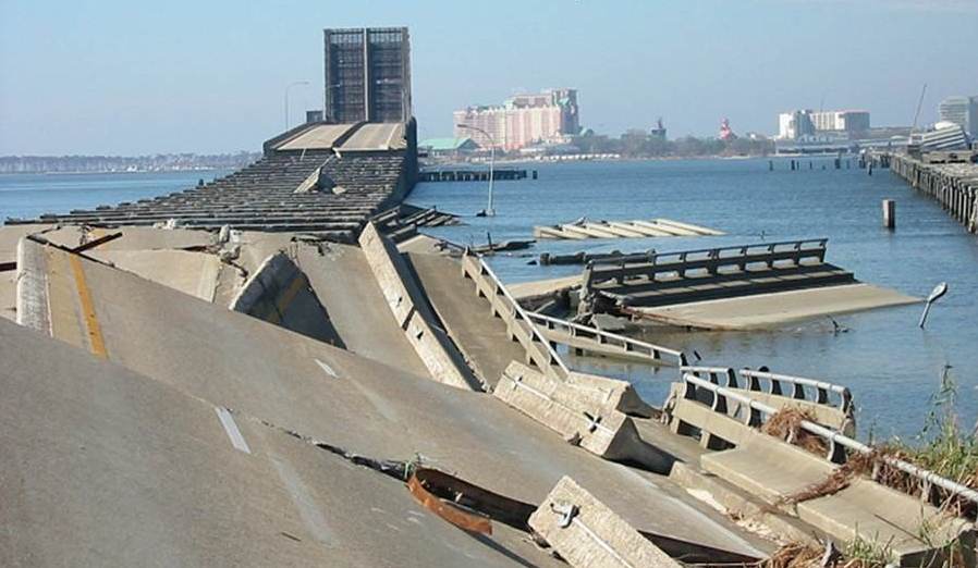 U.S. Highway 90 bridge over Biloxi Bay after Hurricane Katrina in 2005.