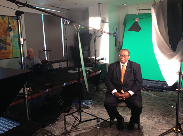 Photo of the FTA's Dorval Carter recording a civil rights training video