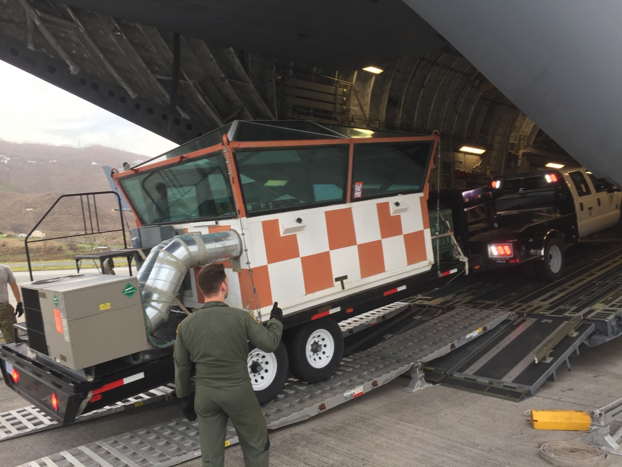 Mobile Air Traffic Control Tower being unloaded in US Virgin Islands