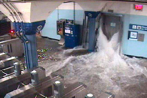 Superstorm Sandy flooding damage at transit station in New Jersey.