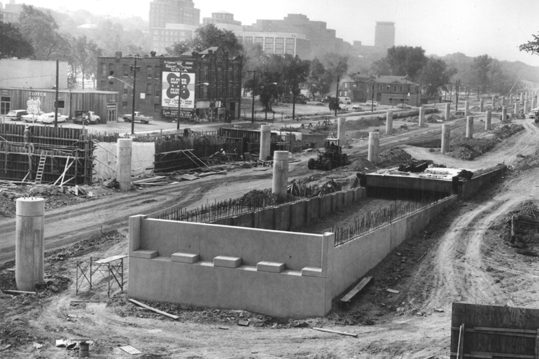 Photo of highway construction in Syracuse, NY, 1960s