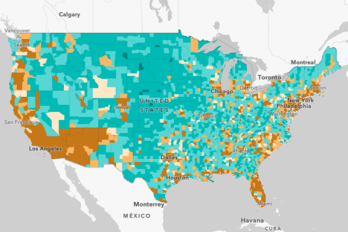 Map of the United States showing the Concentration of Roadway Fatalities by County. 
