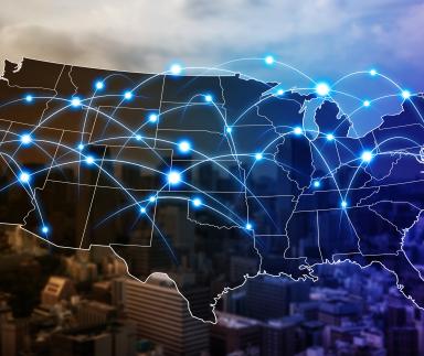 US map with dots