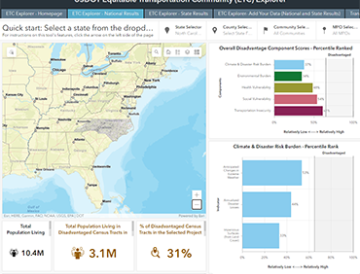 Screenshot of the USDOT Equitable Transportation Community Explorer tool.