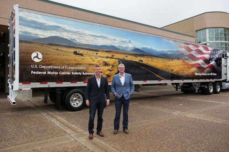 Secretary Duffy with FMCSA Administrator Barrs in front of Freedom 250 wrapped truck