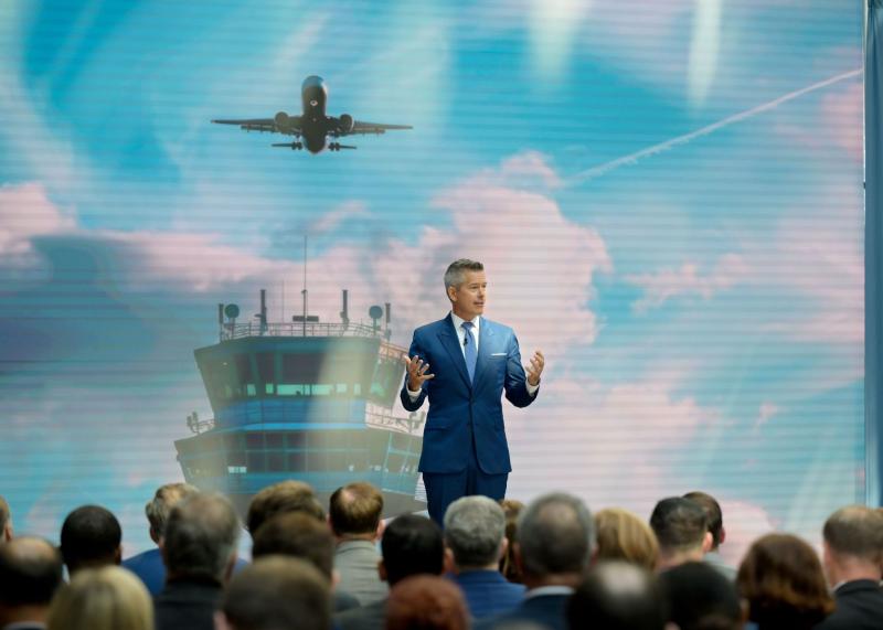 Secretary Duffy speaking on stage at the Modern Skies Summit