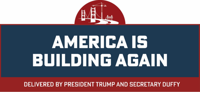 "America is building again delivered by President Trump and Secretary Duffy"