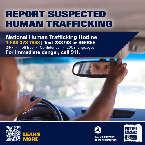 Rideshare social media graphic for reporting suspected human trafficking