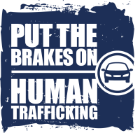Rideshare vertical logo with put the breaks on human trafficking