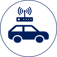 Graphic depicting a vehicle equipped with connected technologies