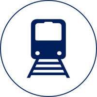 A graphic depicting a locomotive on a railroad track