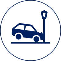 Graphic depicting an automobile crashed into a streetlight post