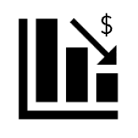 Declining bar graph with dollar symbol