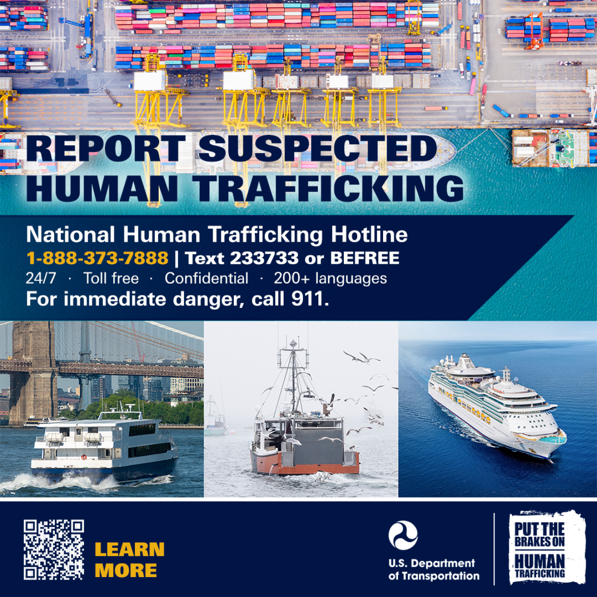 Maritime digital display graphic for reporting suspected human trafficking.