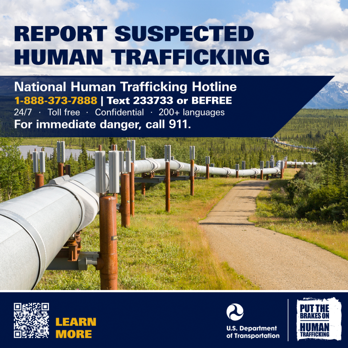 Pipelines social media graphic for reporting suspected human trafficking 