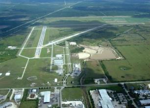 Aerial view of small regional airport