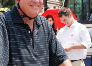 Photo of a smiling Secretary LaHood on his bike