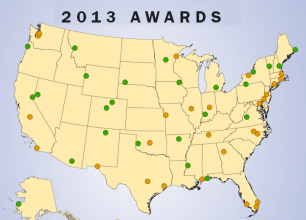 Map of U.S. showing TIGER projects
