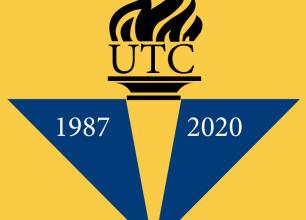 UTC Logo: torch with years 1987-2020