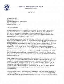 Image of letter to Alabama Transportation Director John Cooper
